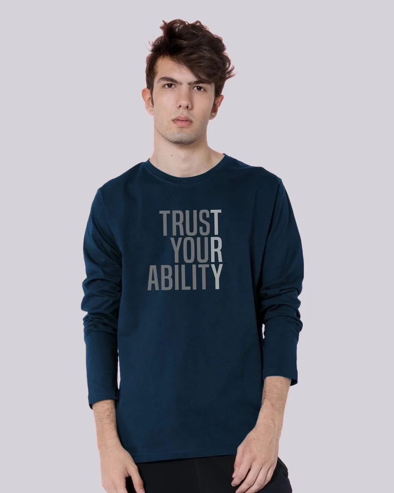 bewakoof Men's Blue Trust Your Ability Typography T-shirt